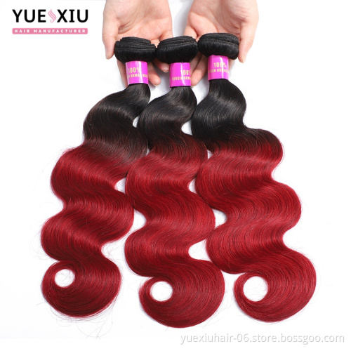 10A Grade Ombre 1B/Red Body Wave Brazilian Human Hair Bundles